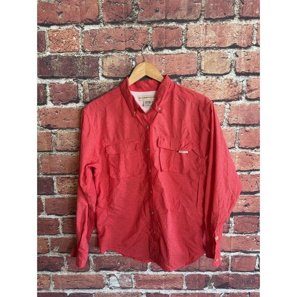 Exofficio Mens Red Long Sleeve Button Up Nylon Outdoor Hiking Shirt Size Small